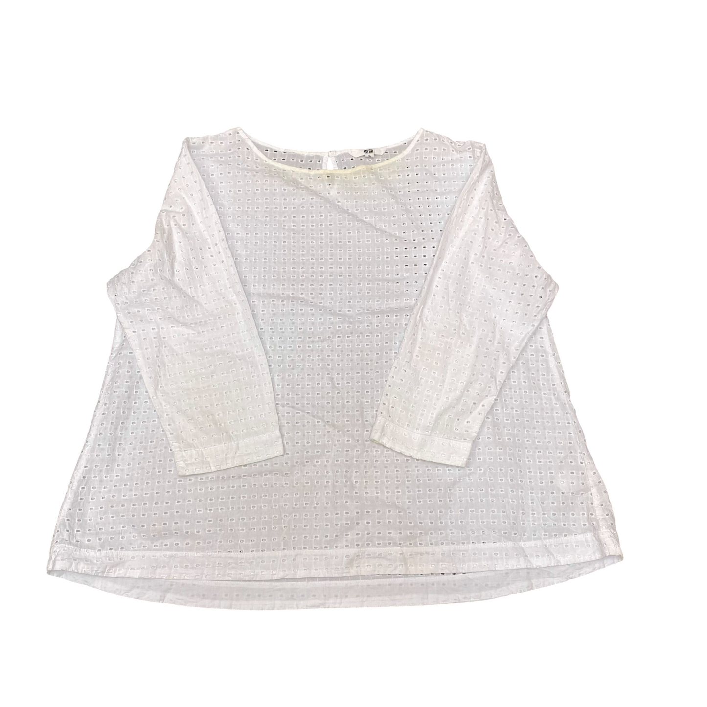 Uniqlo Tunic Top Womens XL White Eyelet Long Sleeve Keyhole Back Pullover