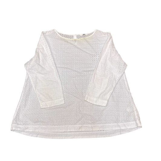Uniqlo Tunic Top Womens XL White Eyelet Long Sleeve Keyhole Back Pullover