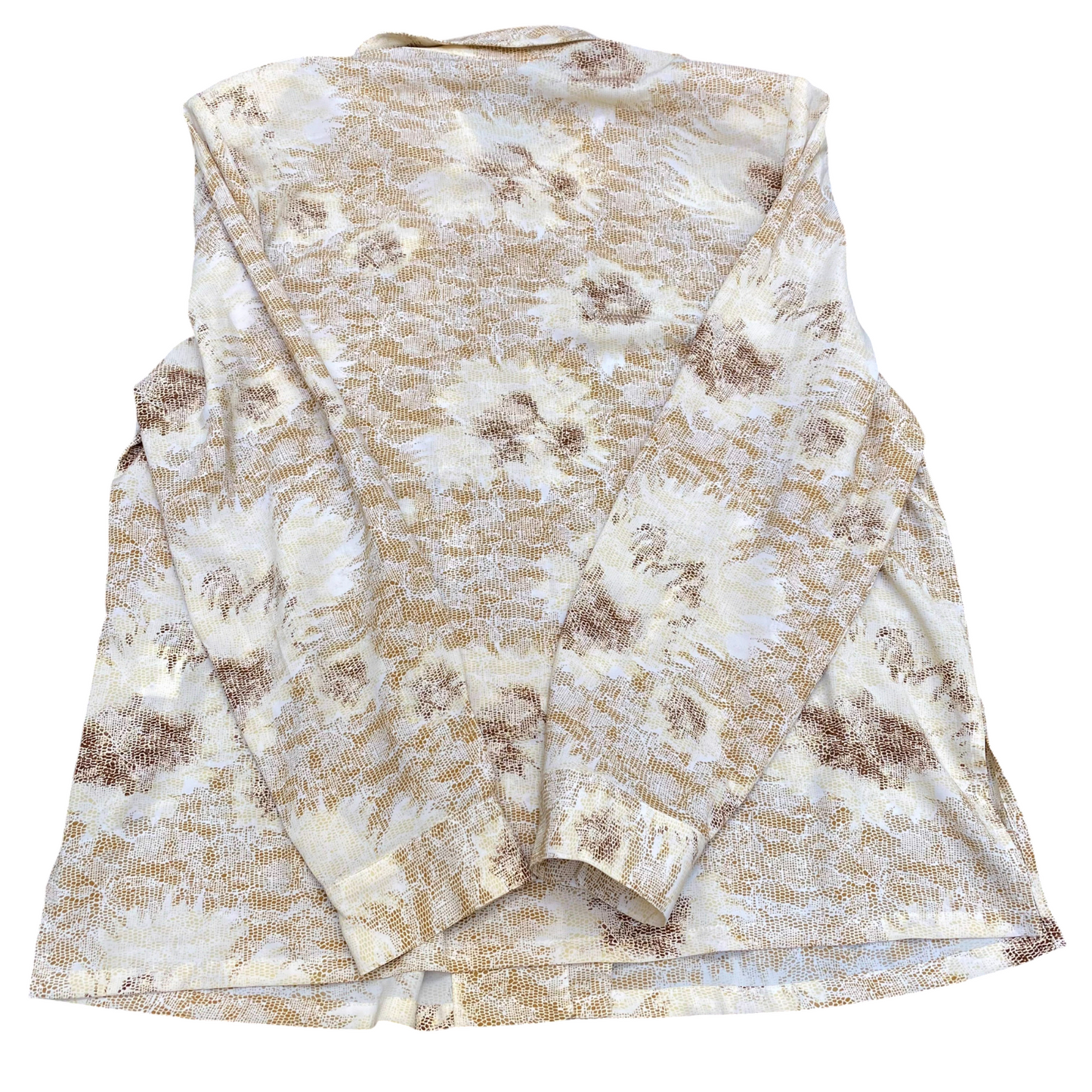 Collection Shirt Top Womens L Cream Marble Print Long Sleeve Collared Button Up
