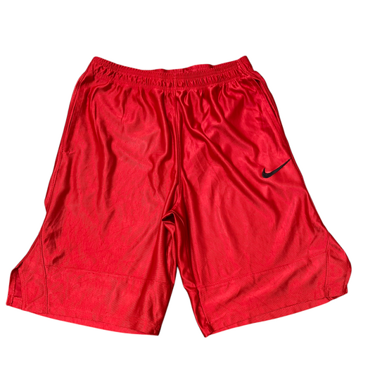Nike Running Shorts Large Red Dri Fit Elastic Waist Drawstring Swoosh Logo Comfy