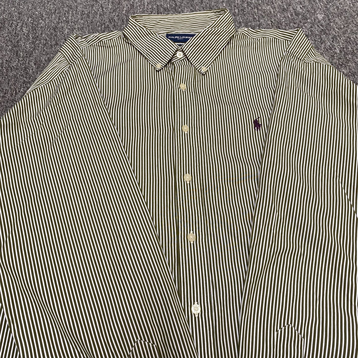 Ralph Lauren Shirt Mens XXL Green White Striped Golf Classic Fit Polo Pony Logo