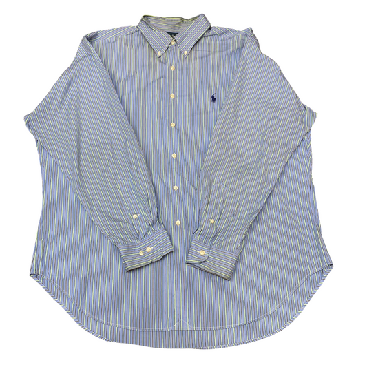 Ralph Lauren Formal Shirt Mens XL Blue Striped Classic Fit Long Sleeve Button Up