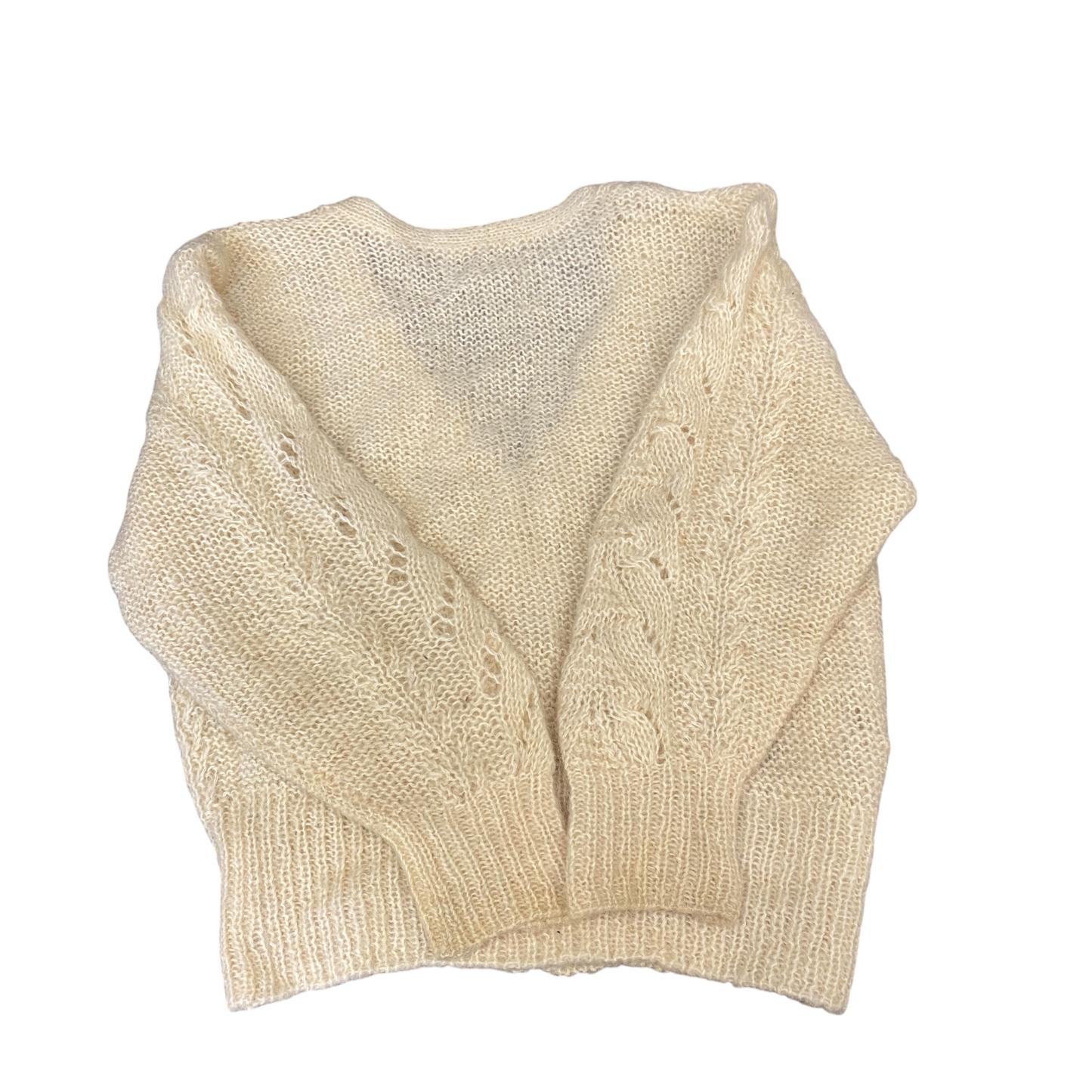 Womens Cardigan Jumper Medium Ivory Mohair Knitted Long Sleeve Button Front