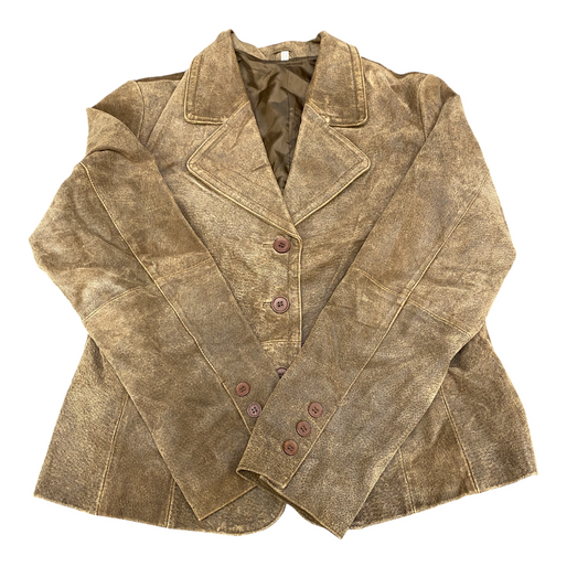 Womens Genuine Leather Blazer Jacket Medium Brown Notch Lapel Single Breasted