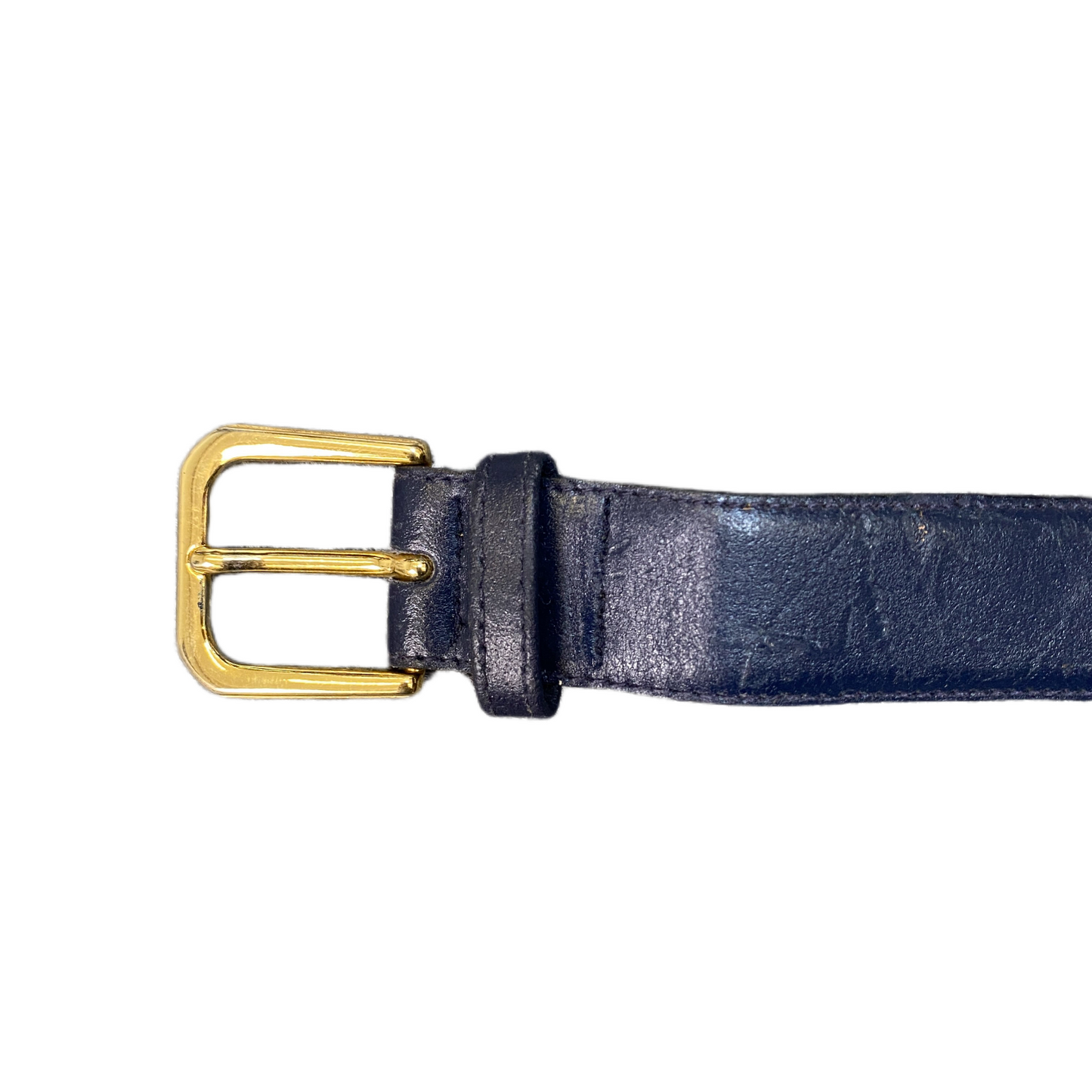 RB Waist Belt Mens Black Leather Adjustable Gold Tone Pin Buckle 43.5 inches