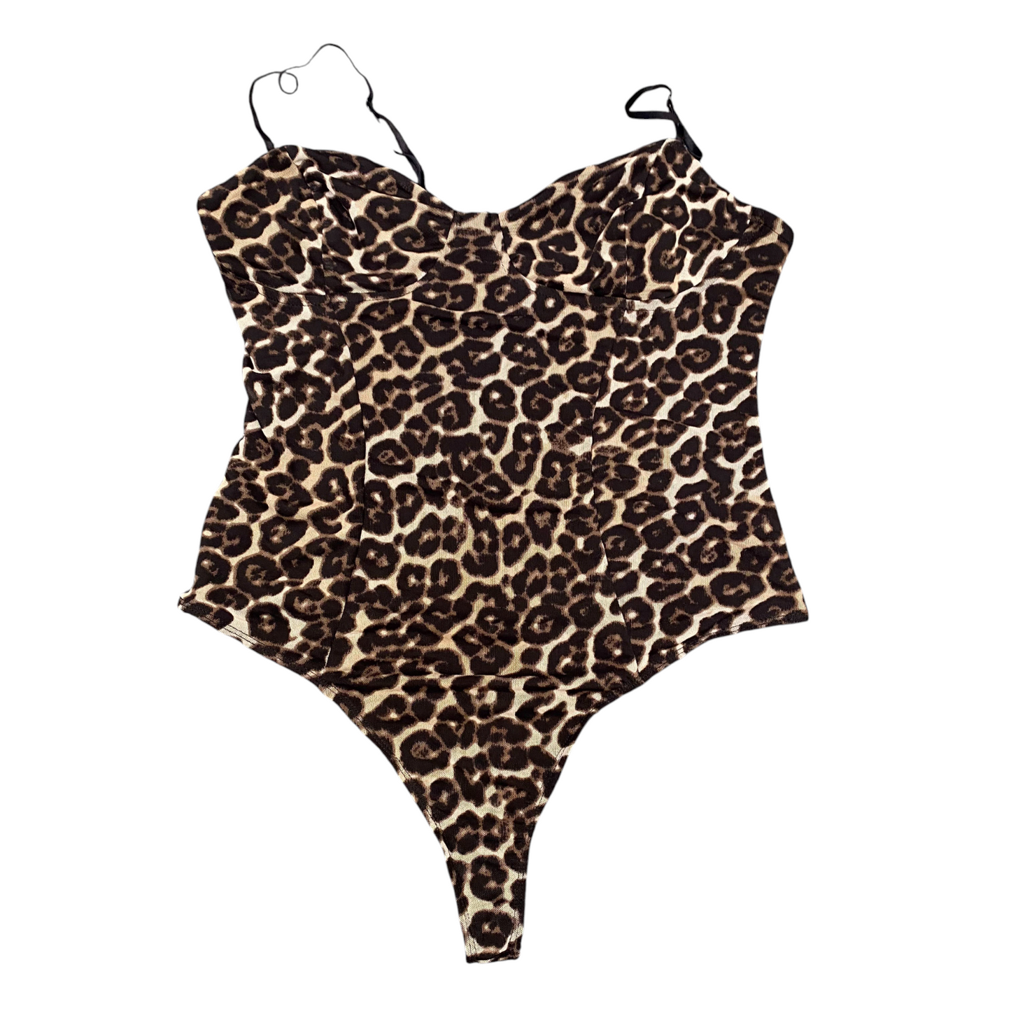 Afrm Cheeky One Piece Swimsuit Women's L Beige Leopard Print Spaghetti Strap