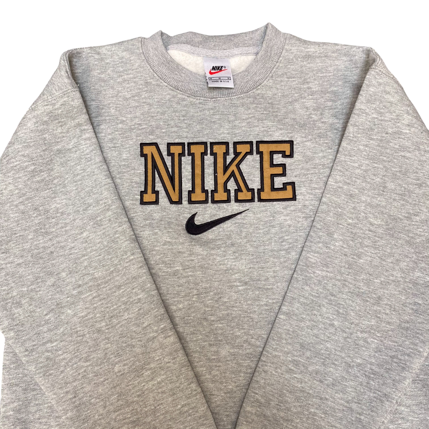 Nike Reworked Sweatshirt Mens Medium Grey Embroidered Spell Out Logo Crew Neck