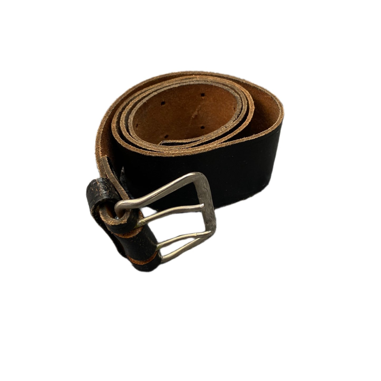 Waist Belt Mens Black Leather Adjustable Silver Double Pin Buckle 32 Inches