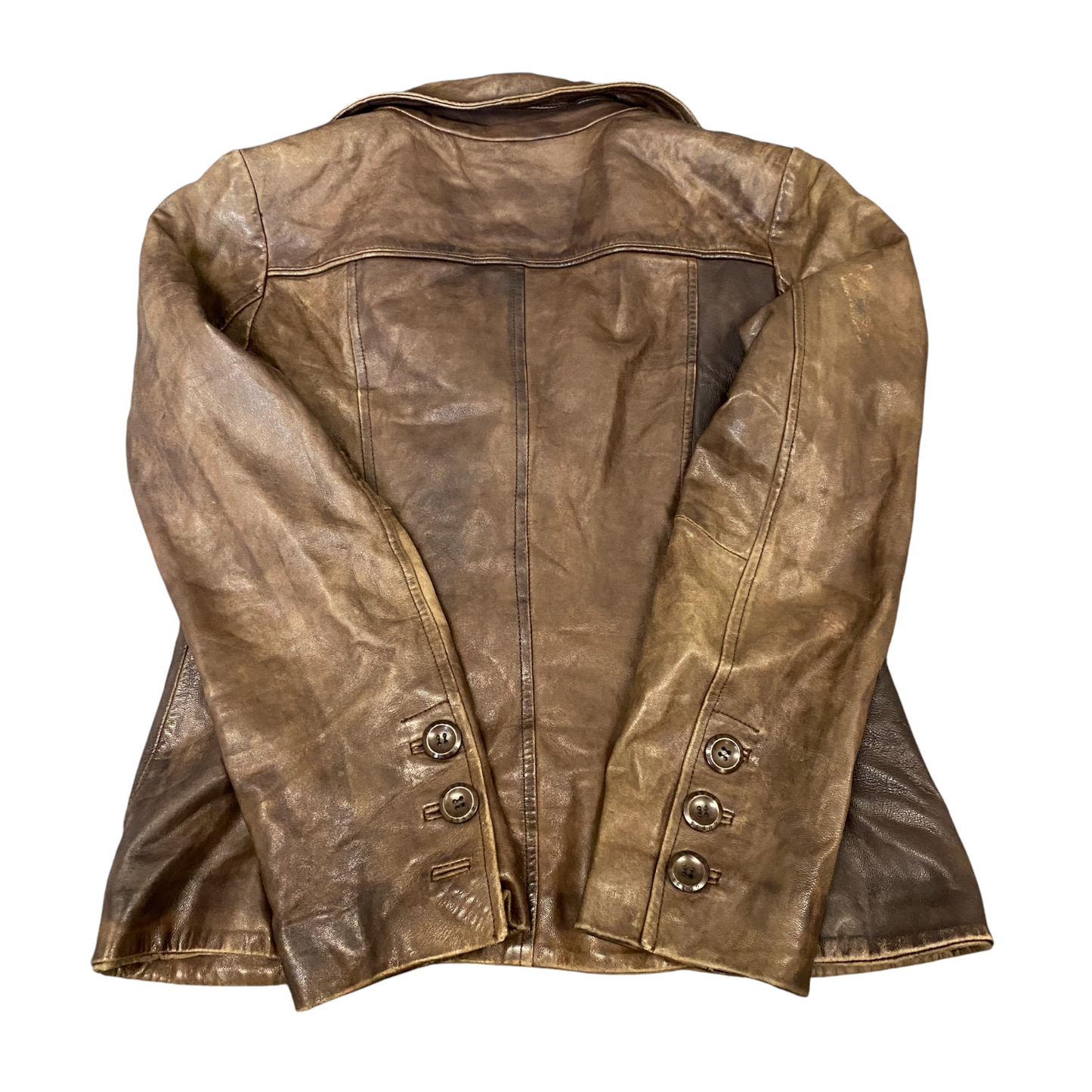 Guess Leather Blazer Jacket Women Medium Brown Lined Notch Lapel Single Breasted