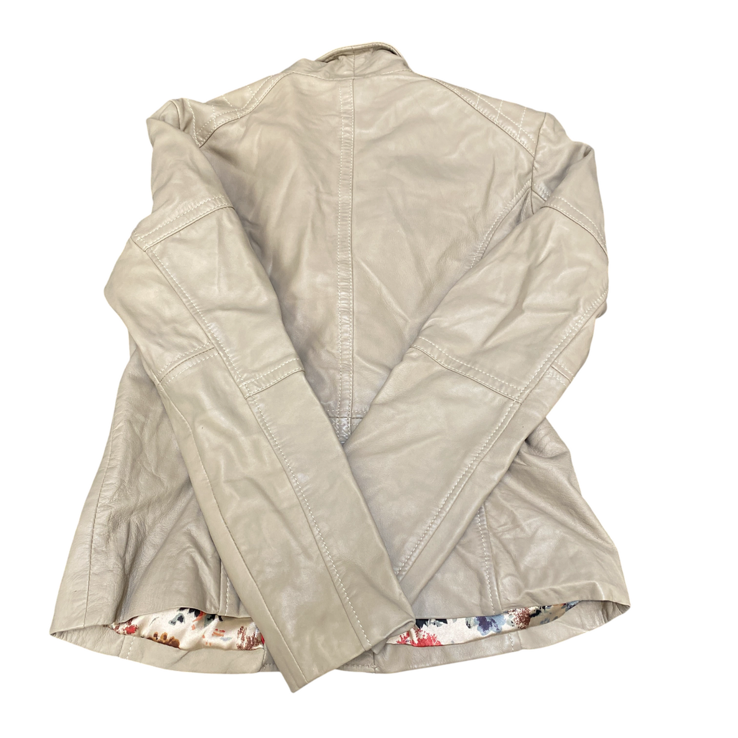 Eddy's Genuine Leather Blazer Jacket Womens M Beige Notch Lapel Single Breasted