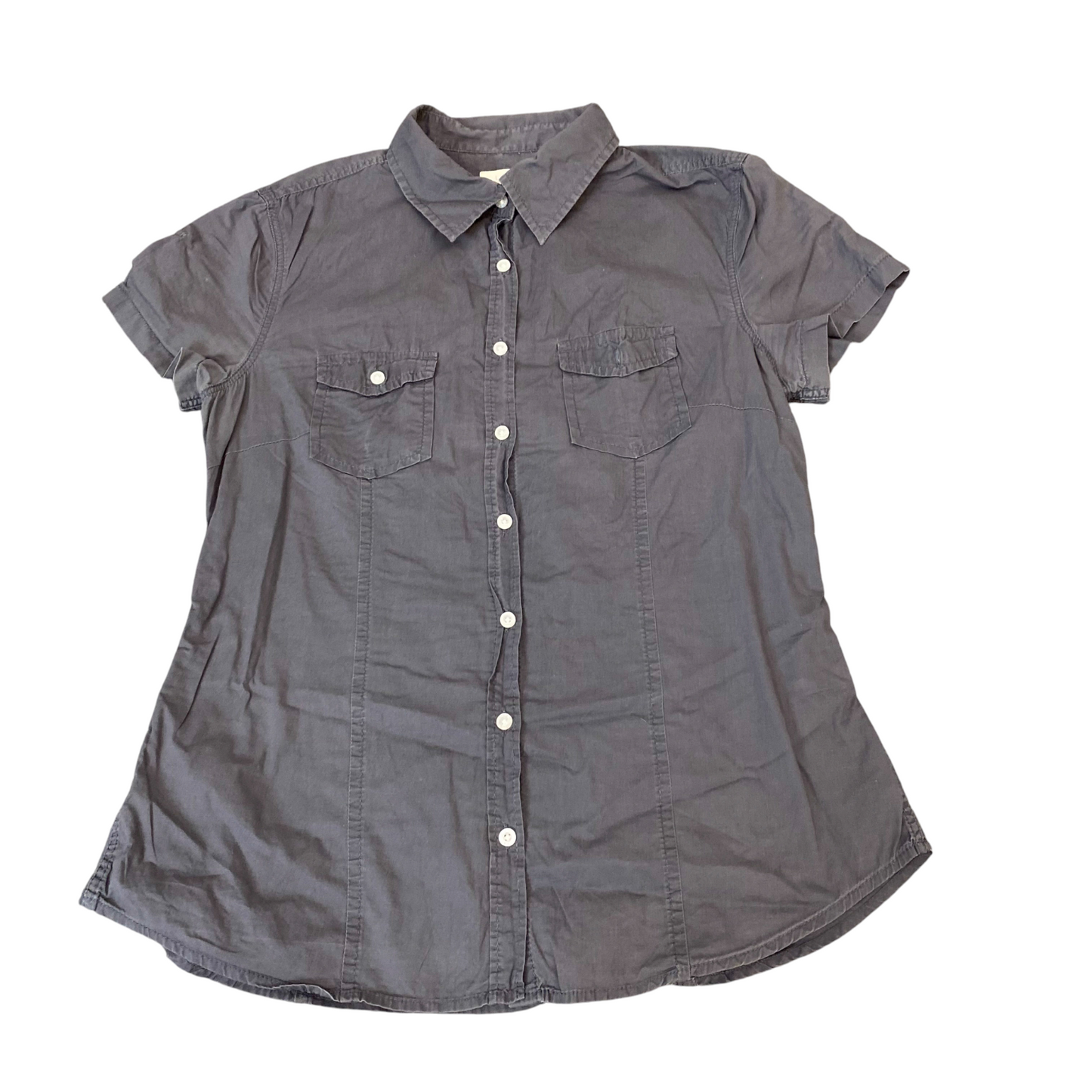 Label Of Grabed Good Shirt Top Womens S Grey Short Sleeve Pocket Button Up
