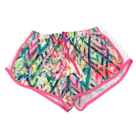 Running Sprinter Shorts Women 25W Multicoloured Floral Athletic Drawstring Waist