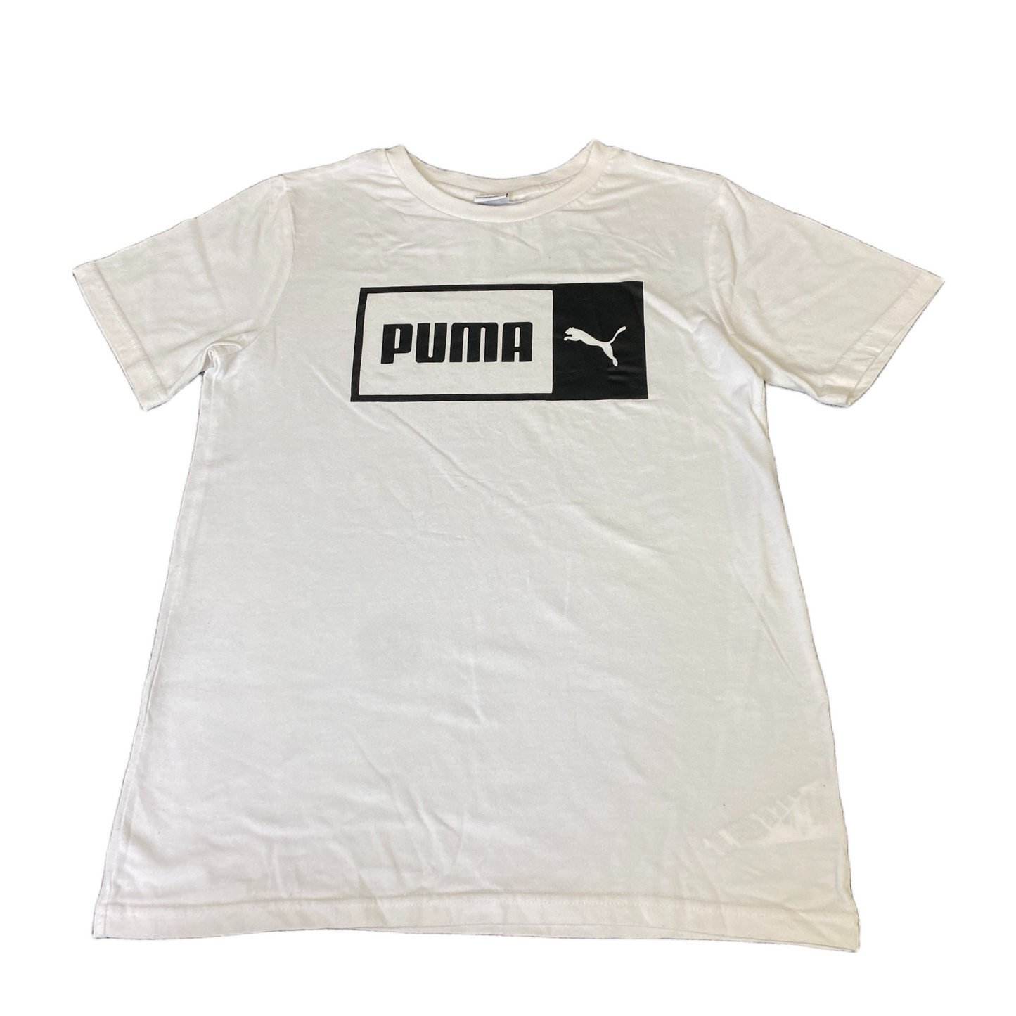 Puma T-Shirt Girls Small White Graphic Logo Regular Fit Short Sleeve Summer Tee