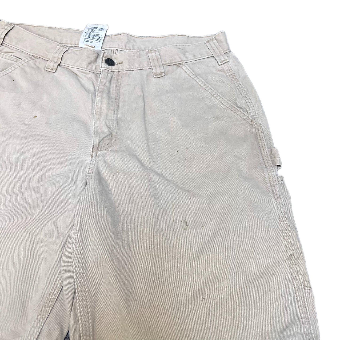 Carhartt Carpenter Shorts Fits as Men L 34" Waist Beige Relaxed Fit Work Utility
