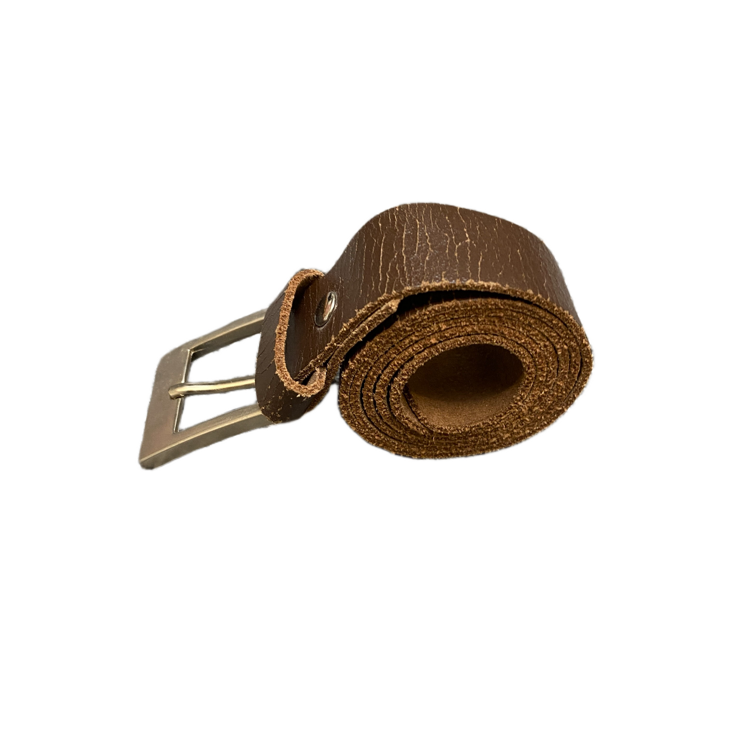 Mens Waist Belt Brown Leather Adjustable Stainless Steel Buckle Size 28.5 inches