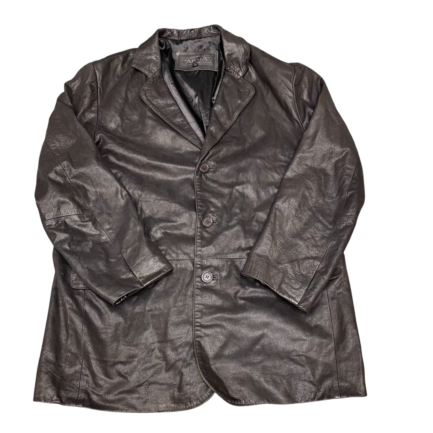 Arma Genuine Leather Jacket Mens M Black Notch Lapel Single Breasted 3 Button