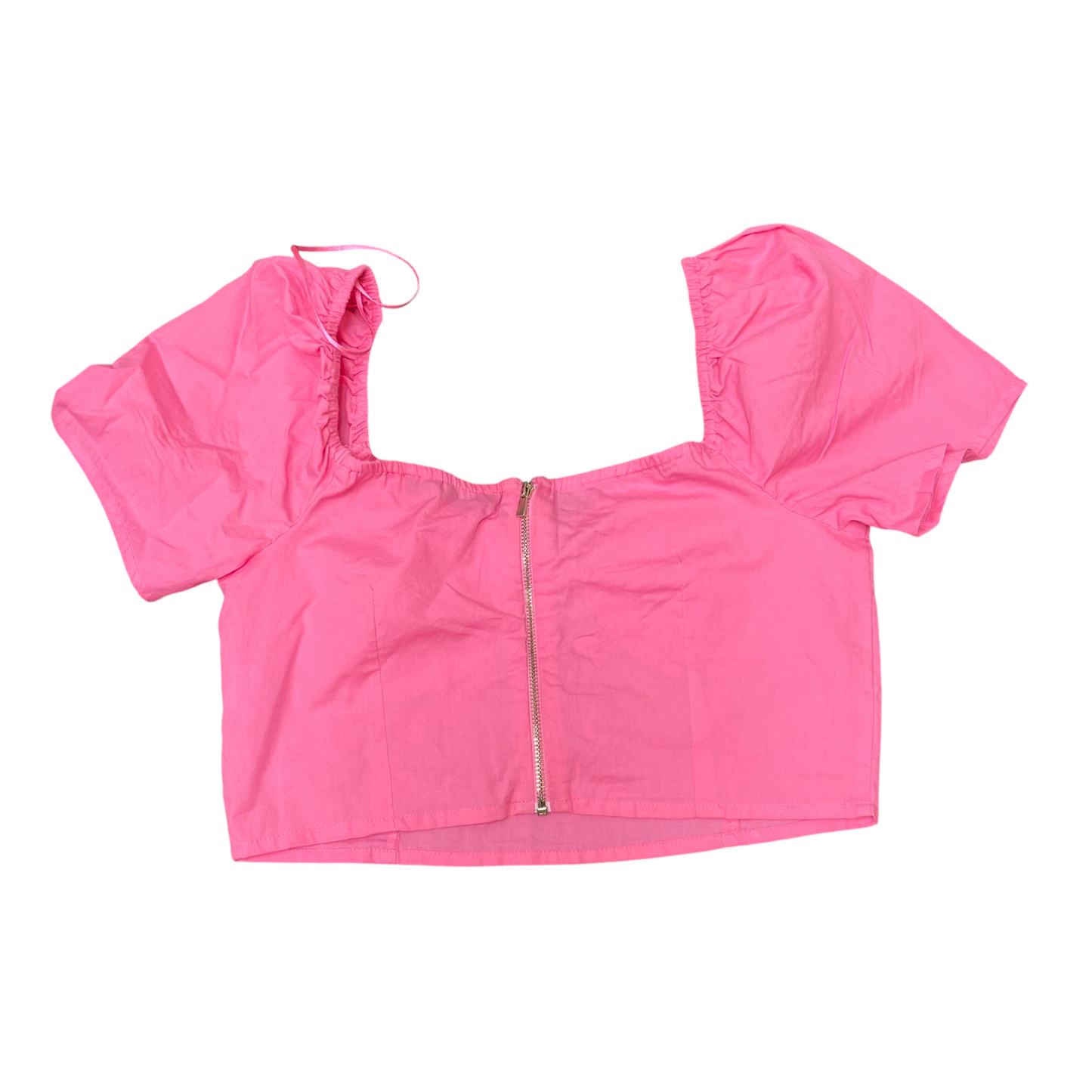 Cropped Top Womens S Pink Casual Short Sleeve V-Neck Back Zip Comfort Outdoor