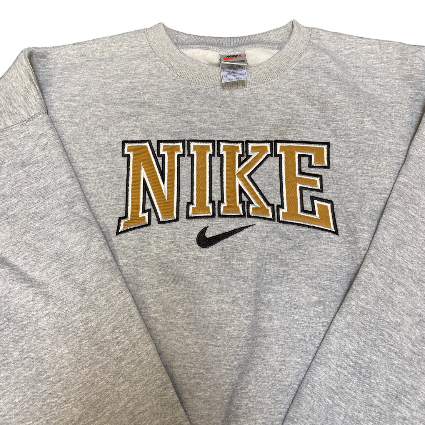 Nike Reworked Sweatshirt Men XL Grey Comfy Embroidered Spellout Logo Vintage Y2K