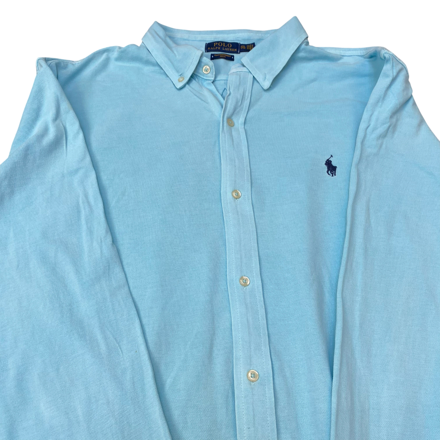 Polo Ralph Lauren Shirt Mens L Blue Mesh Long Sleeve Pony Logo Button Down