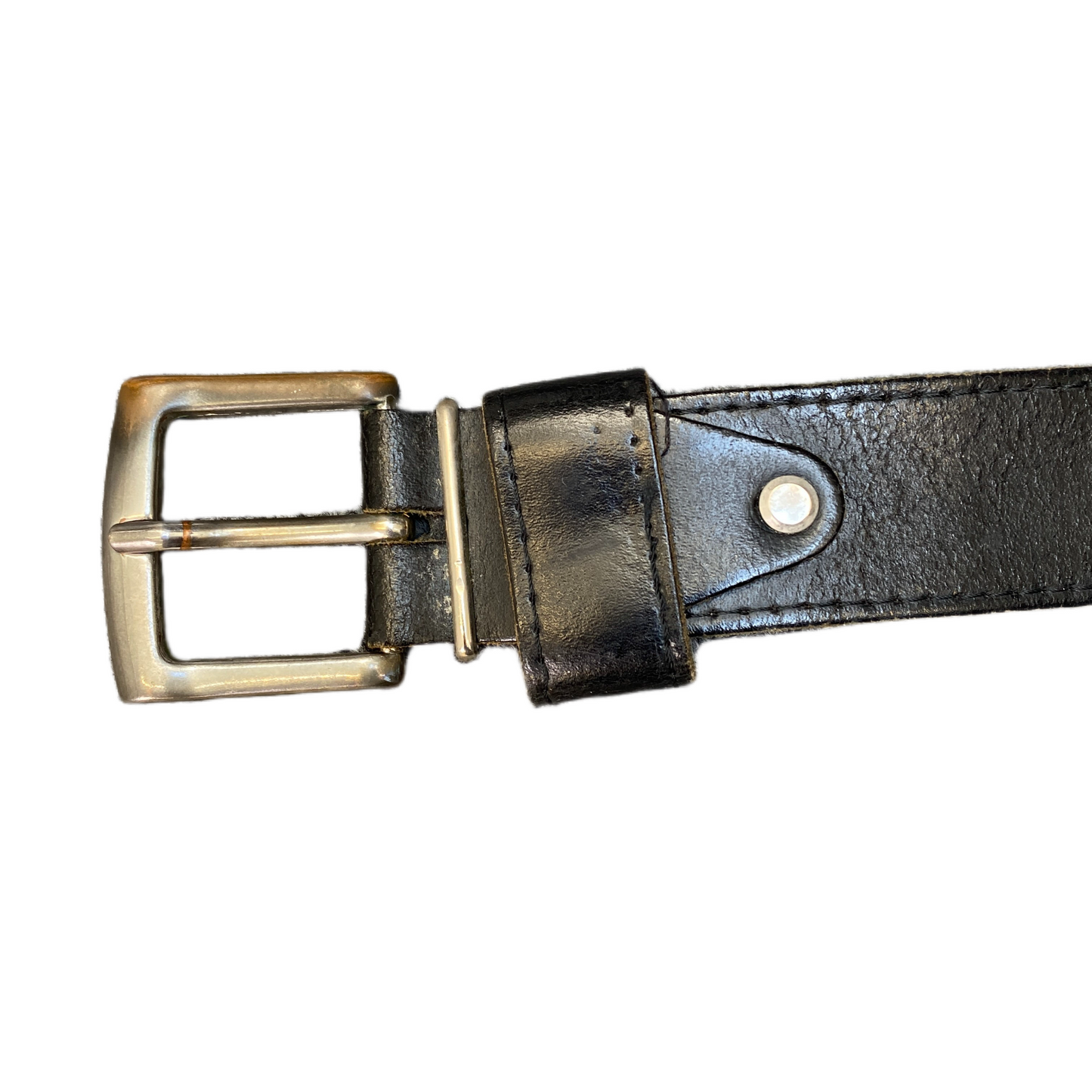 Waist Belt Mens Black Leather Adjustable Classic Silver Pin Buckle 38.5 Inches