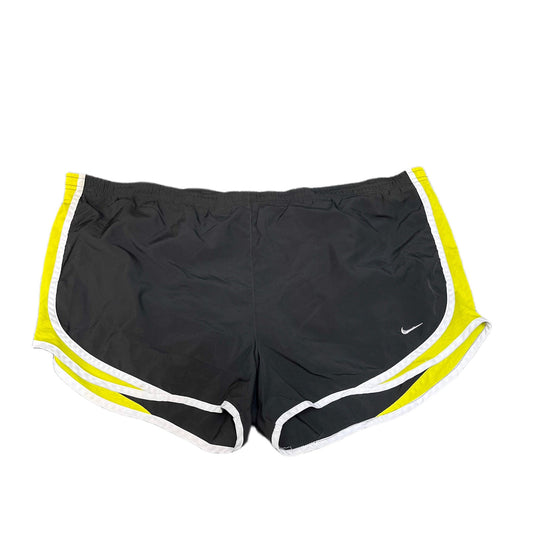 Nike Dri-FIT Running Shorts Fits as Women 2XL 43" Waist Black Yellow Dolphin Hem