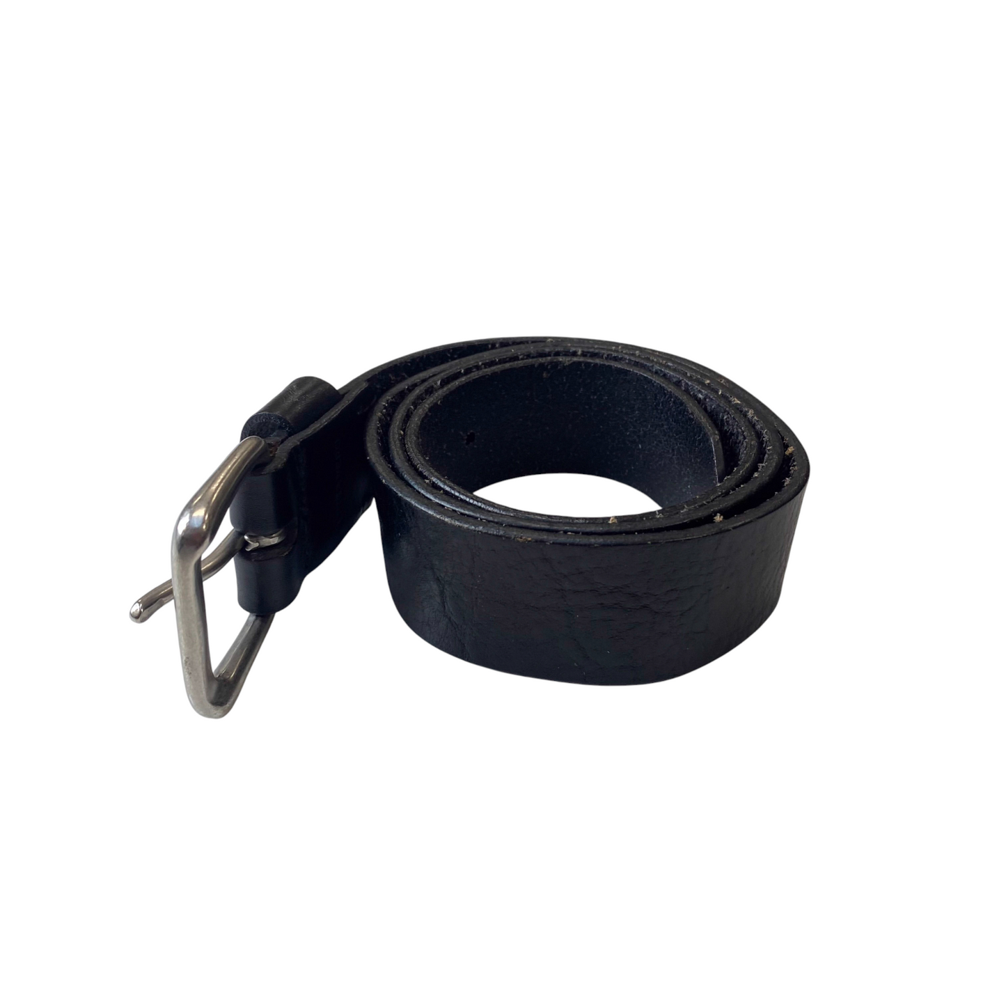 Men's Casual Waist Belt Black Leather Adjustable Silver Pin Buckle Size 37.5 in