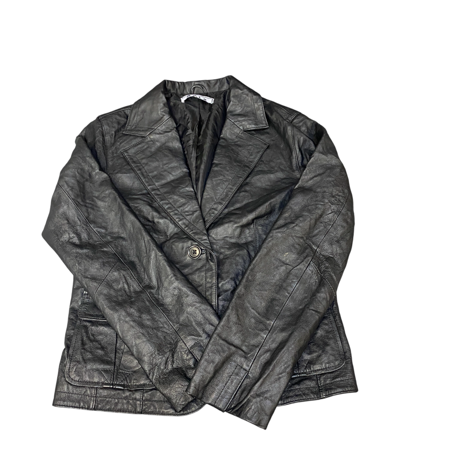 Solo Genuine Leather Blazer Jacket Womens M Black Notch Lapel Single Breasted