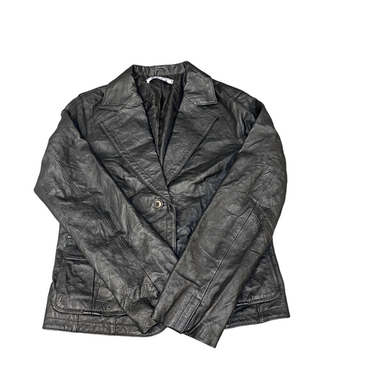 Solo Genuine Leather Blazer Jacket Womens M Black Notch Lapel Single Breasted