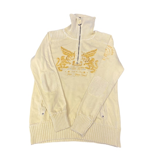 South Academy Jumper Womens XL Yellow Beaded Turtle Neck 1/4 Zip Pullover