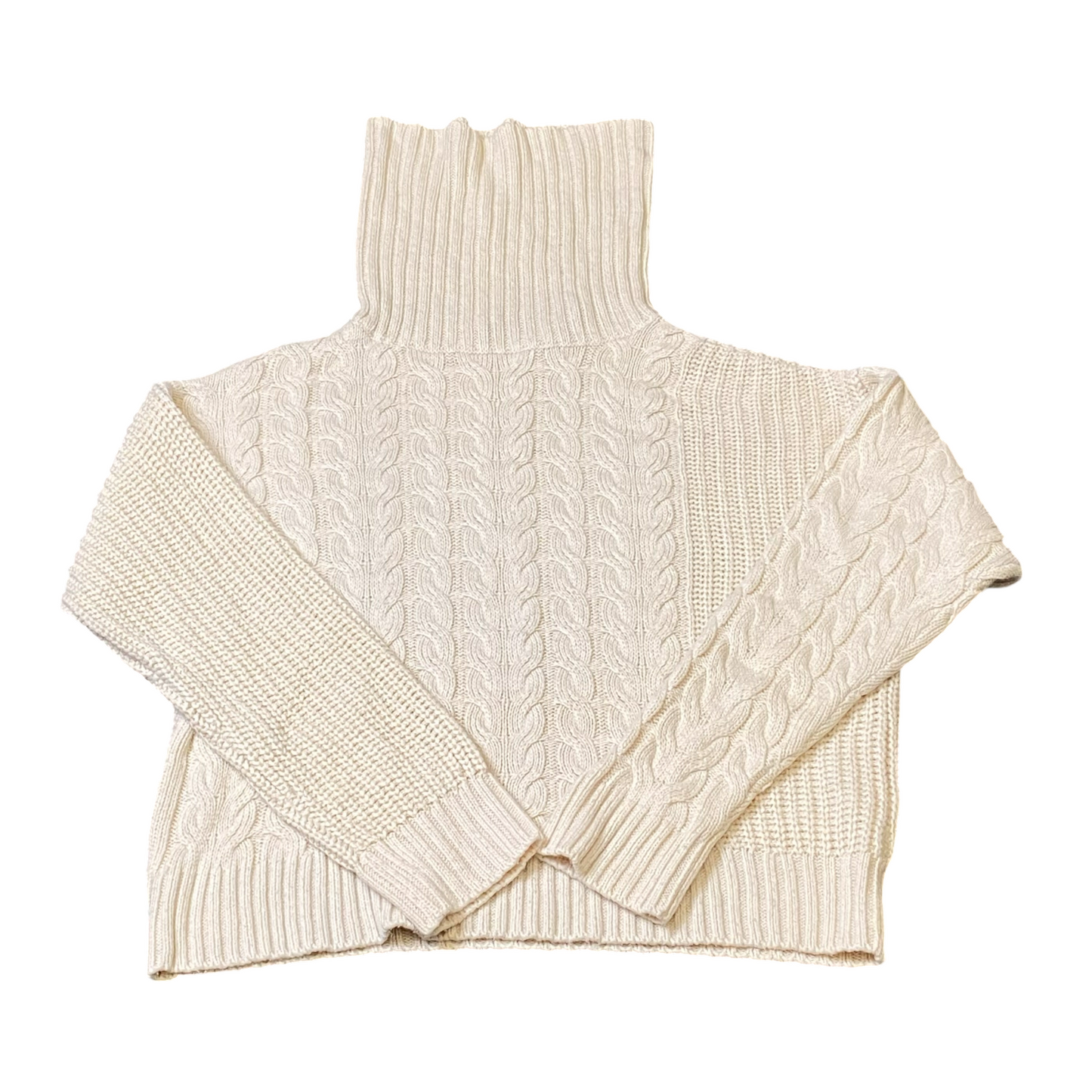 Brave Soul Jumper Womens XS White Cable Knit Turtleneck Ribbed Hem Pullover