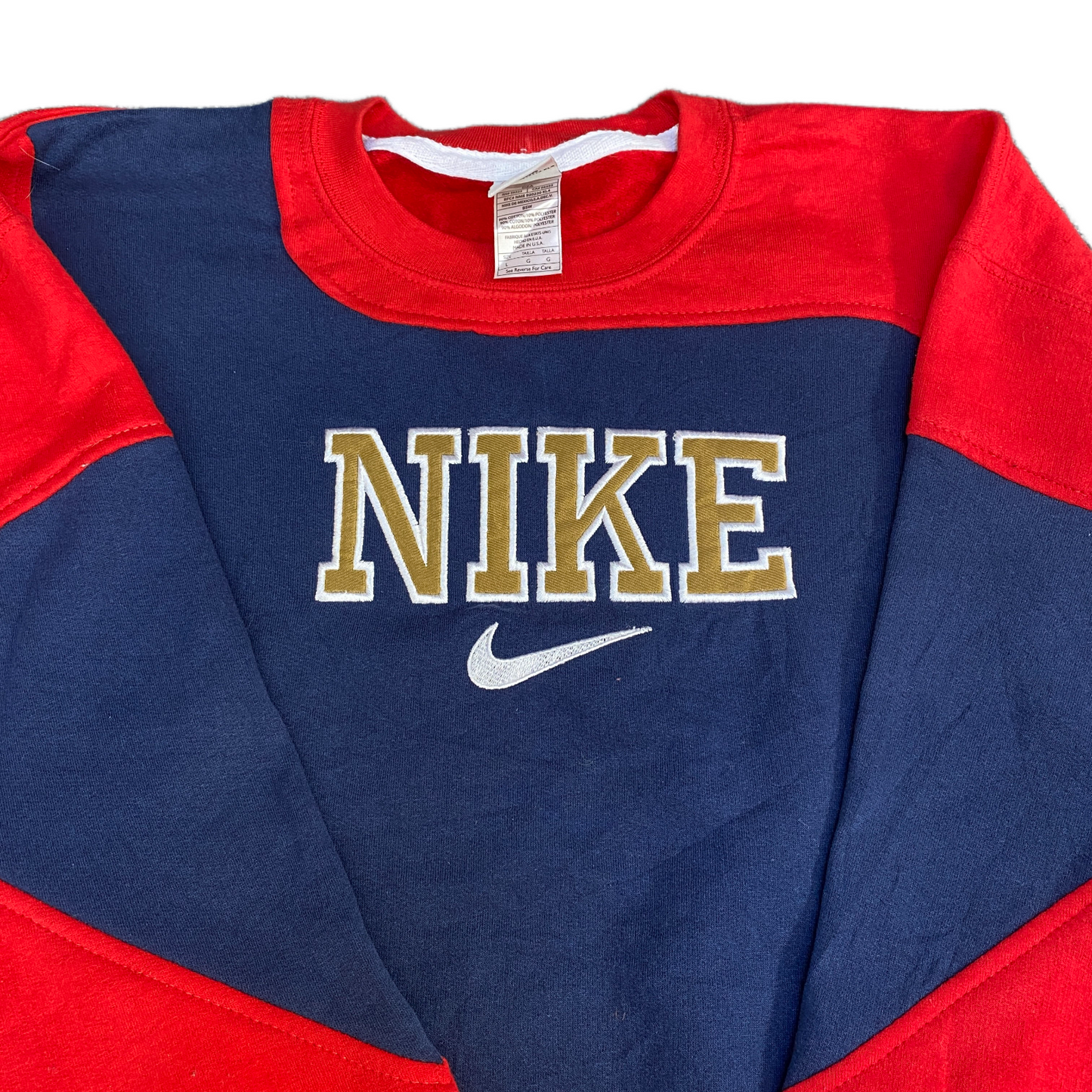 Nike Reworked Sweatshirt Mens L Navy Red Embroidered Spellout Logo Vintage Y2K