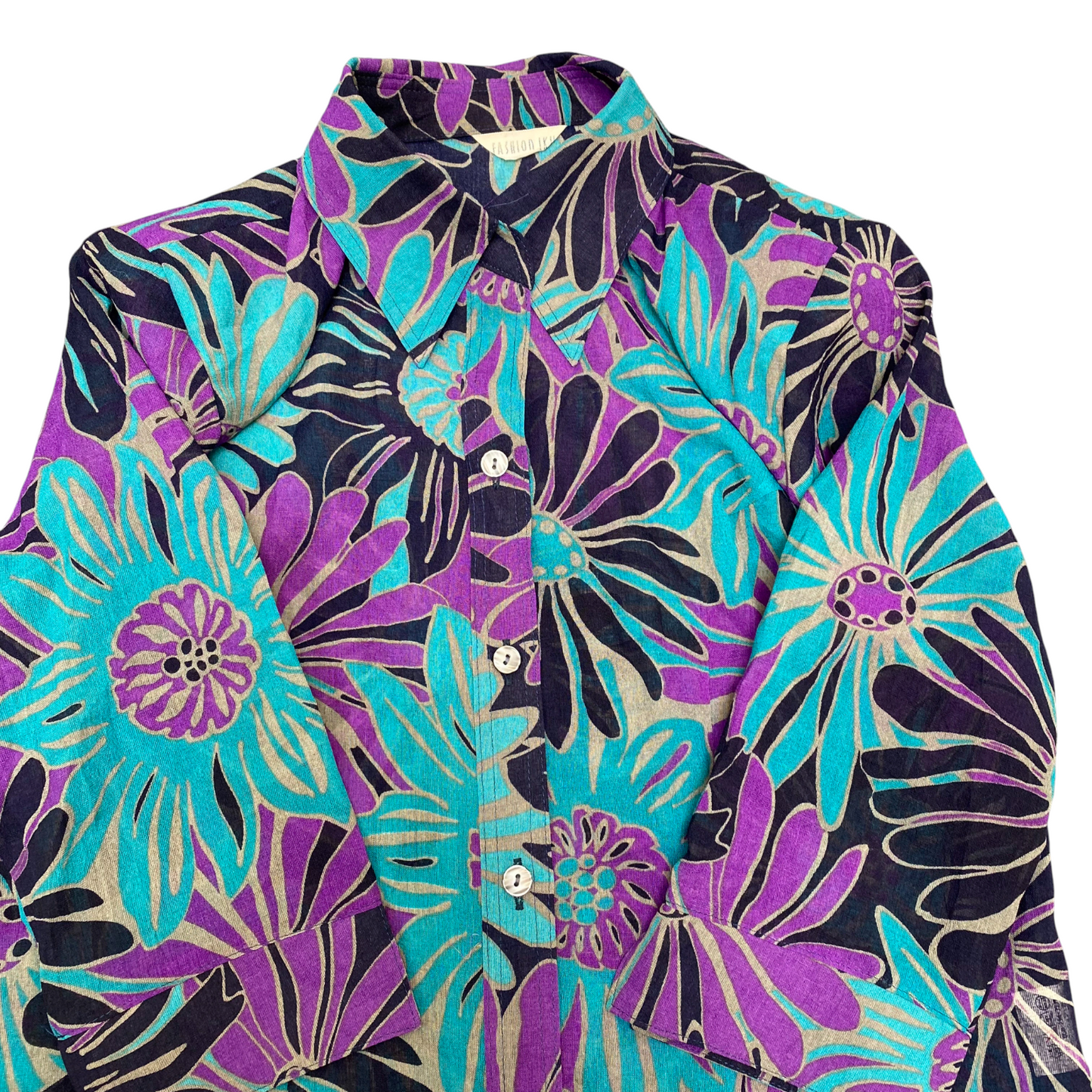 Women Shirt Top M Multi Floral Half Sleeve Collared Classic Outdoor Button Down