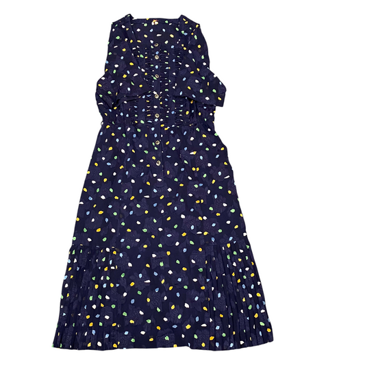 Womens Maxi Dress S Blue Floral Pleated Short Sleeve Square Neck Button Front