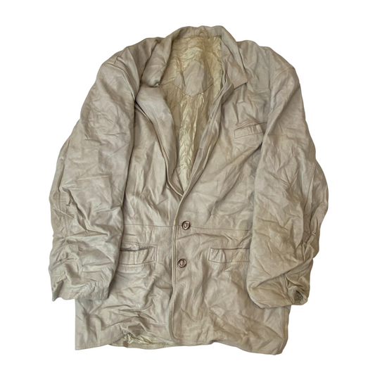 Blazer Jacket Mens Medium Grey Genuine Leather Single Breasted Notch Lapel