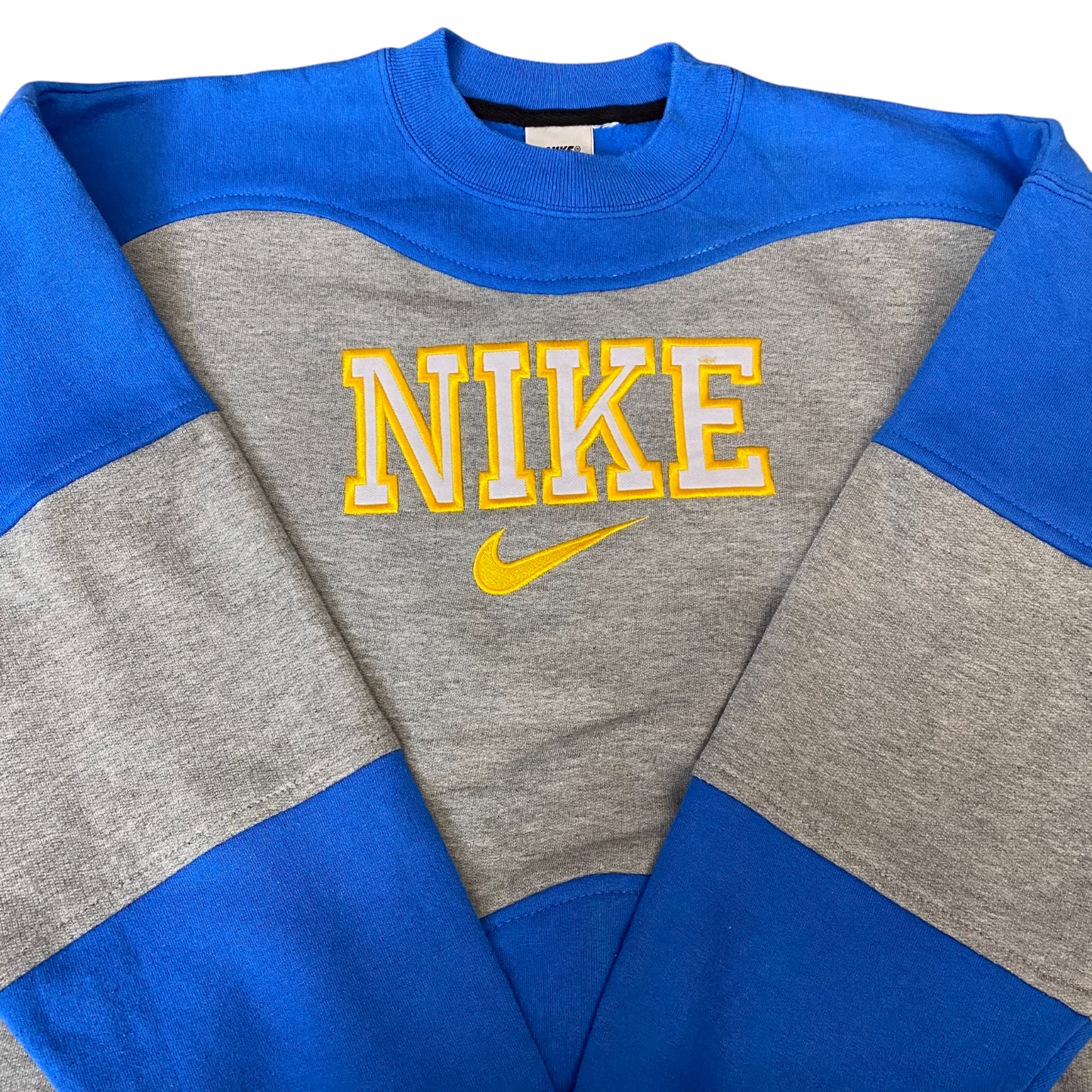 Nike Reworked Sweatshirt Mens L Blue Grey Embroidered Spellout Logo Vintage Y2K