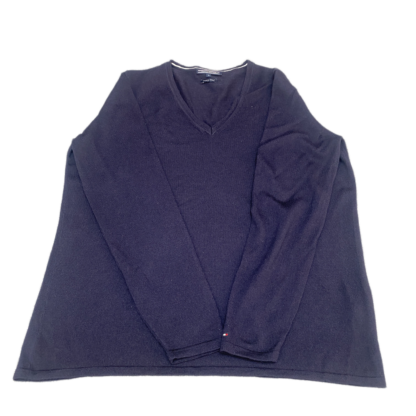 Tommy Hilfiger Jumper Mens XL Navy Luxury Wool Knit Long Sleeve V Neck Pullover