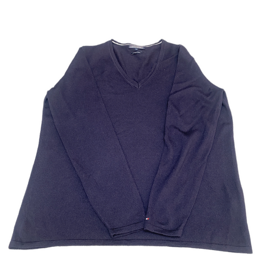 Tommy Hilfiger Jumper Mens XL Navy Luxury Wool Knit Long Sleeve V Neck Pullover
