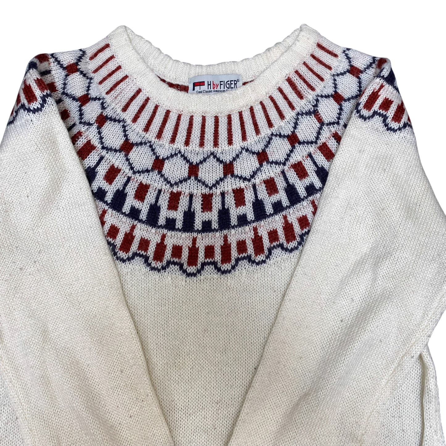 A439 H by Figer Jumper Womens Medium Cream Fair Isle Nordic Knit Cool Classic Fi