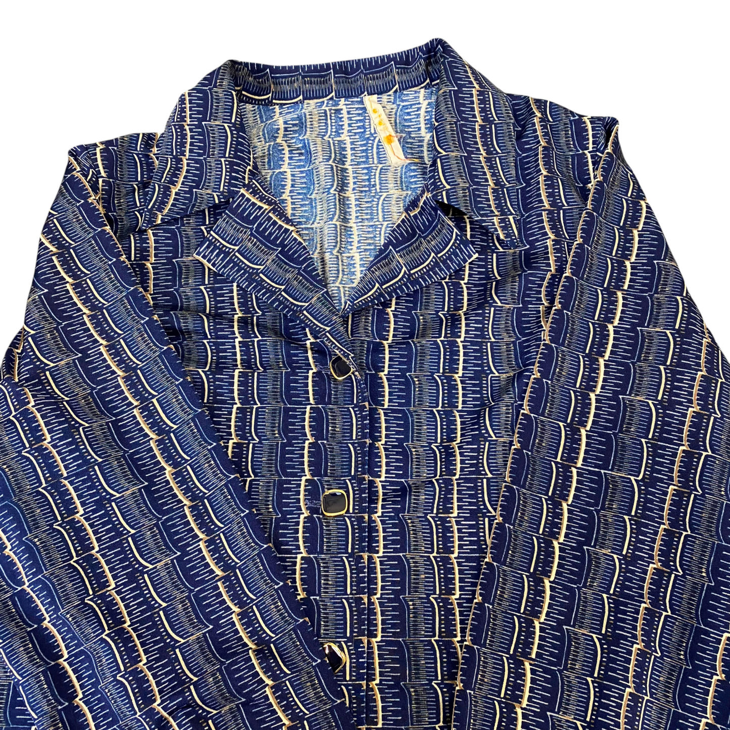 Toyo Button Up Shirt Womens M Blue Geometric Camp Collar Long Sleeve Button Up