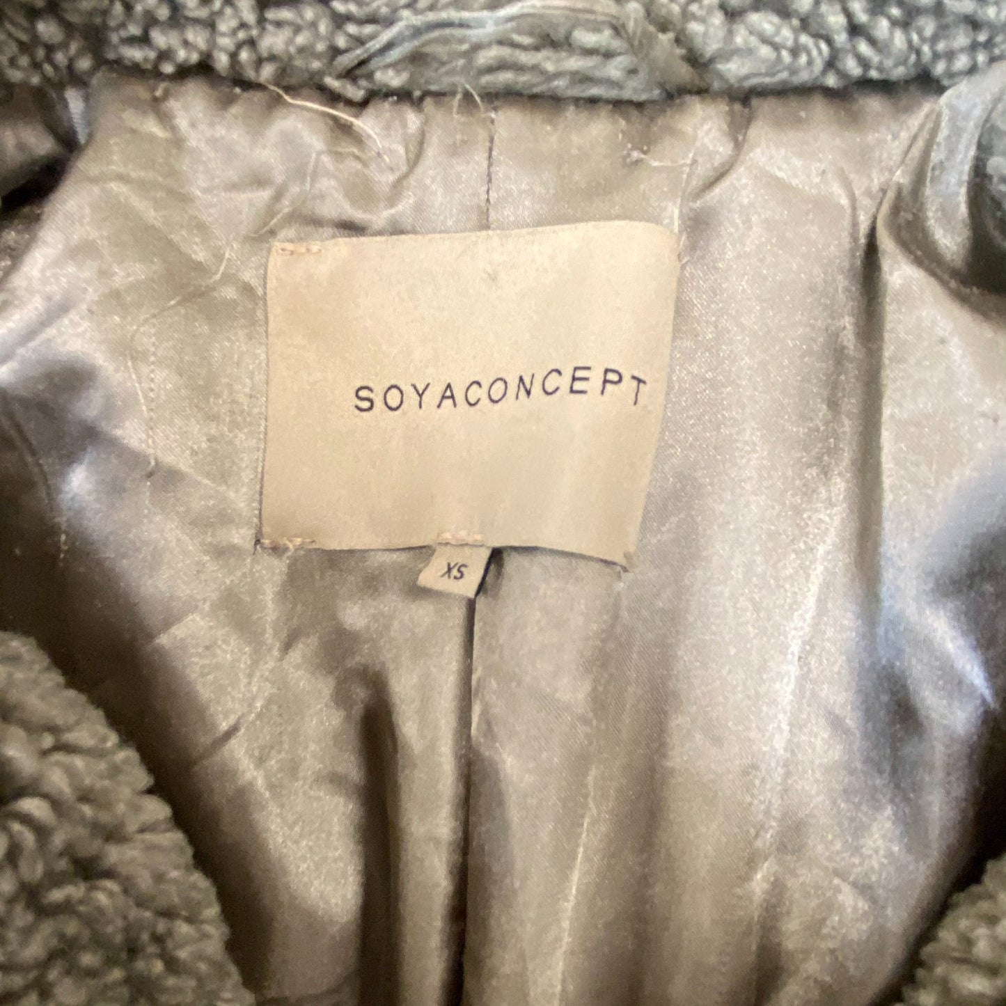 Soyaconcept Teddy Sherpa Jacket Womens XS Green Notch Lapel Double Breasted