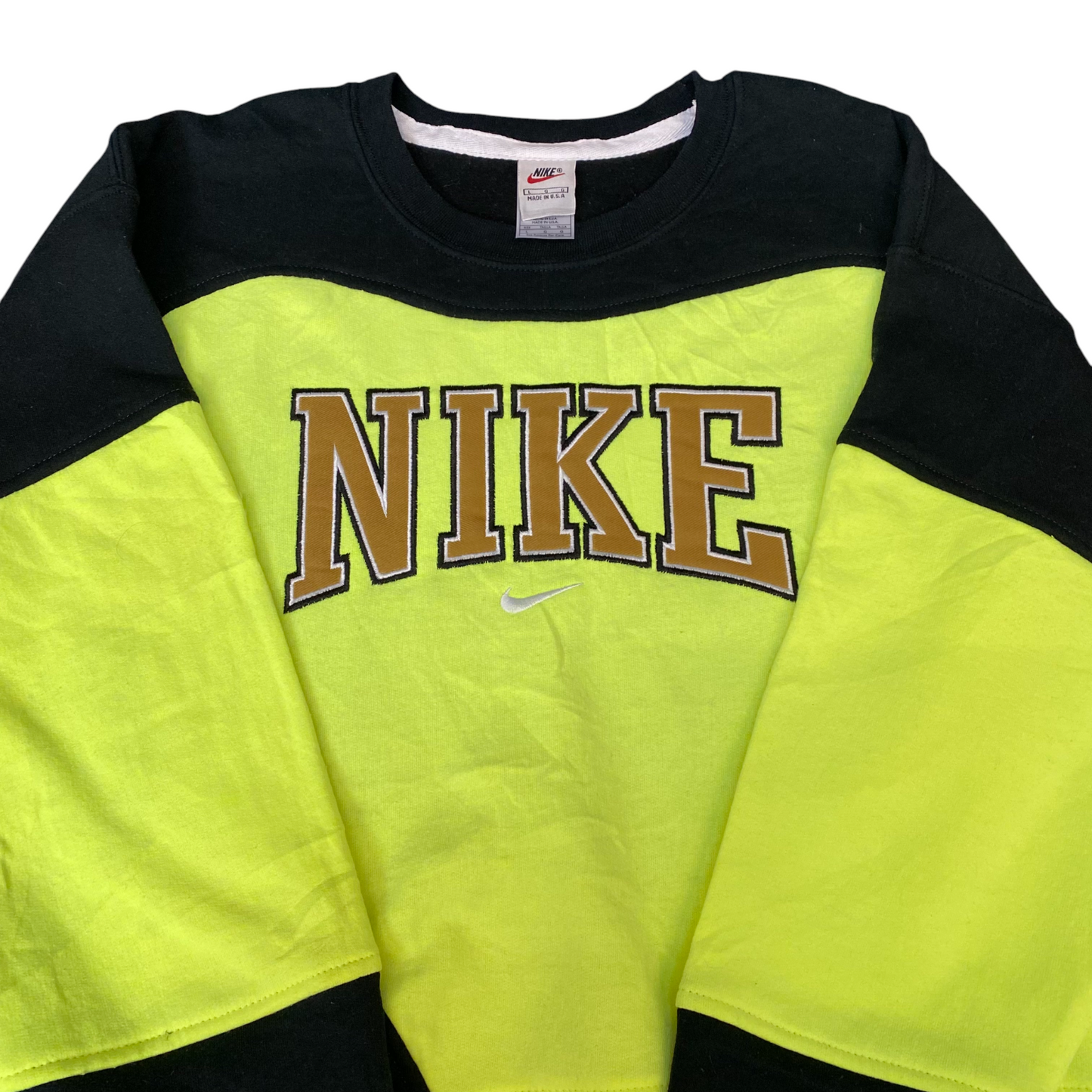 Nike Reworked Sweatshirt Mens L Green Black Embroidered Spellout Logo Vtg Y2K