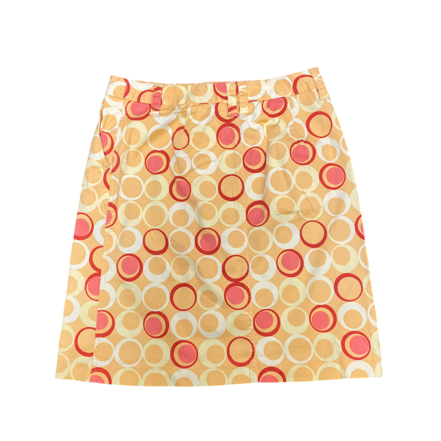 Talbots Skirt Womens L Yellow Circle Print Stretch Pockets Flat Front Retro