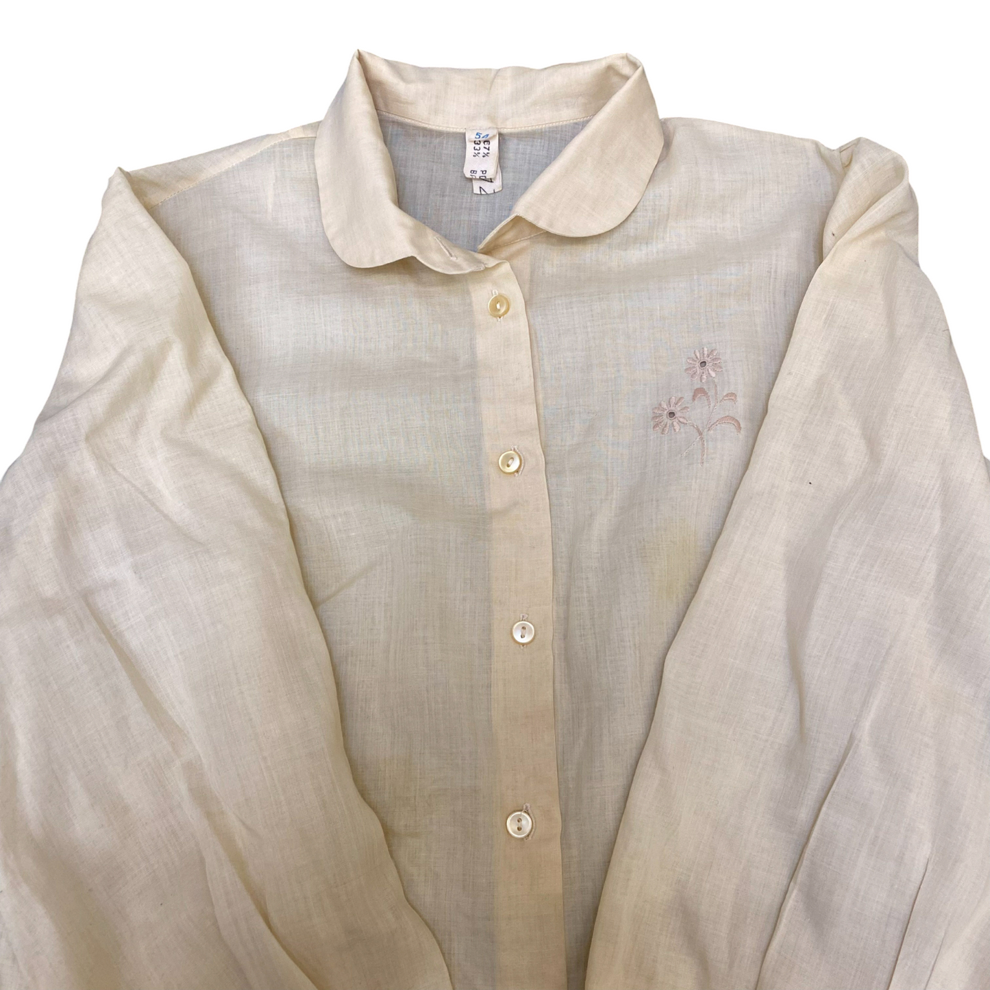 Shirt Top Womens M Yellow Embroidered Casual Long Sleeve Collared Button Down