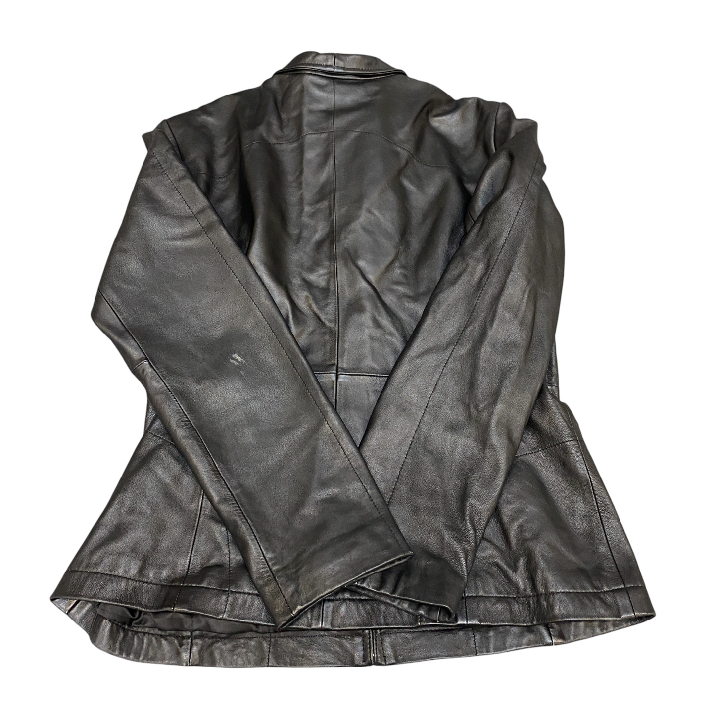 George Genuine Leather Biker Jacket Womens Medium Black Lined Collared Full Zip