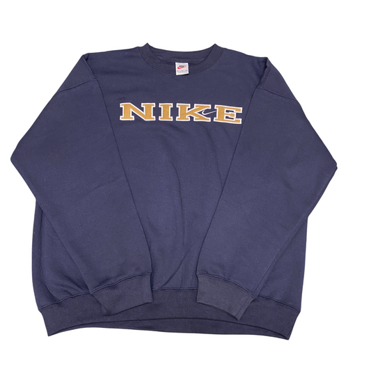 Nike Reworked Sweatshirt Mens XL Blue Embroidered Spellout Logo Vintage Y2K