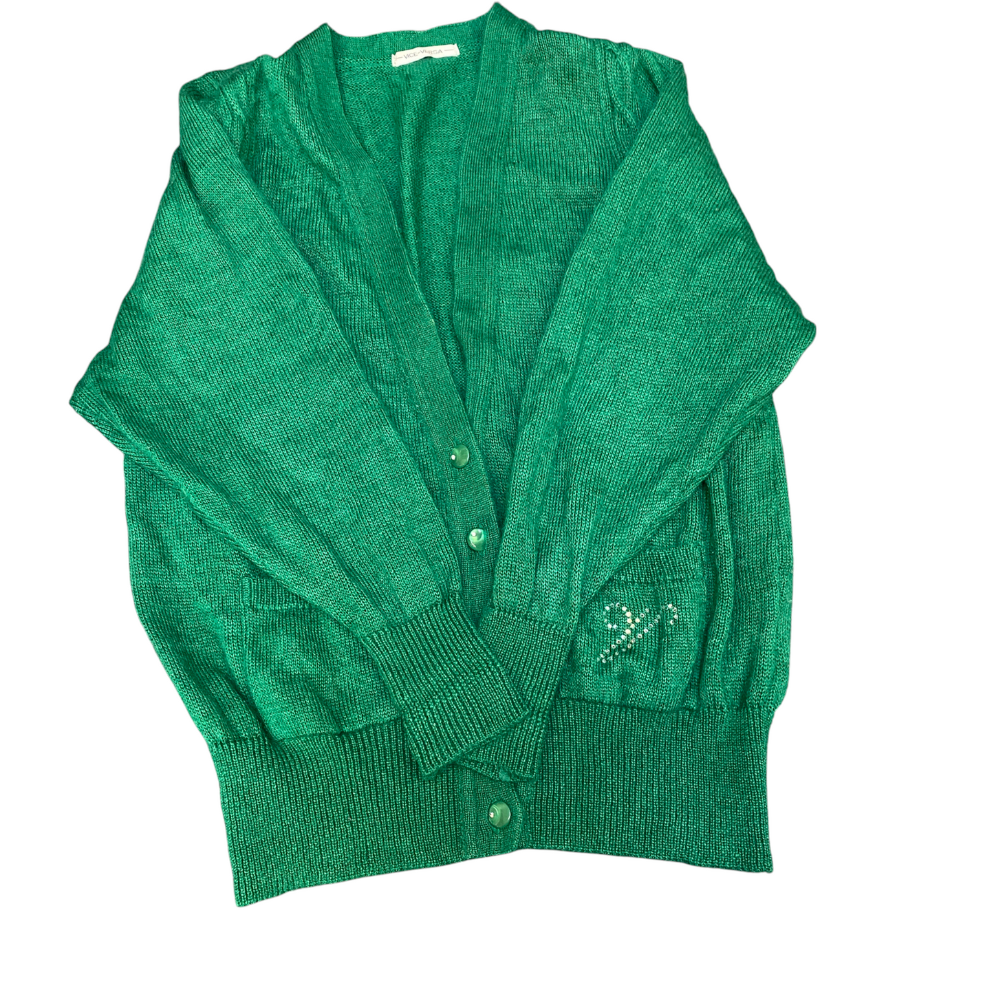 Vice Versa Cardigan Jumper Women Large Green Tight Knit Soft V Neck Button Front