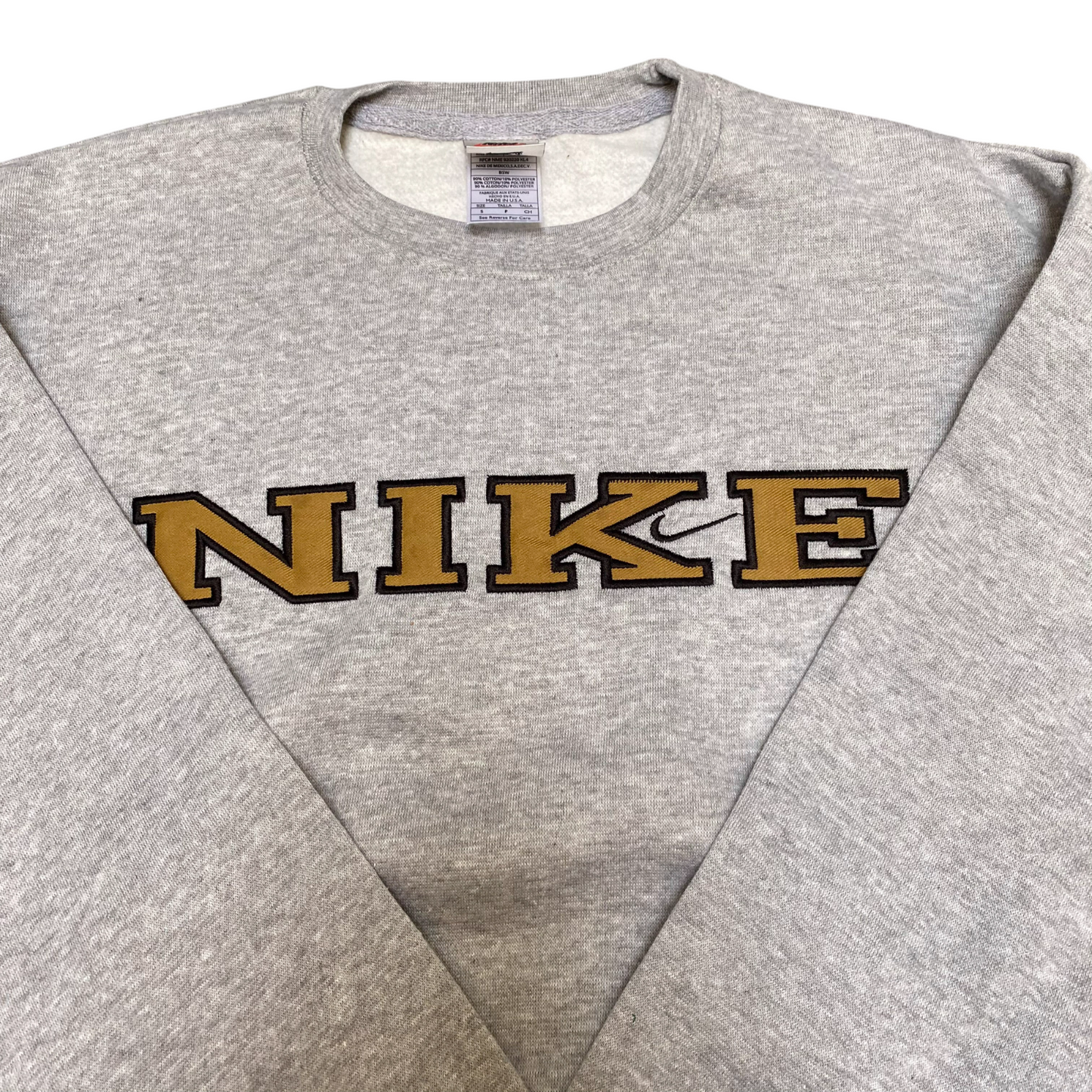 Nike Reworked Sweatshirt Mens Small Grey Embroidered Spellout Logo Crew Neck