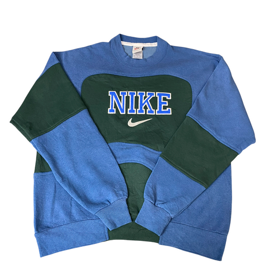 Nike Reworked Sweatshirt Mens Small Blue Green Embroidered Spellout Logo Vtg Y2K