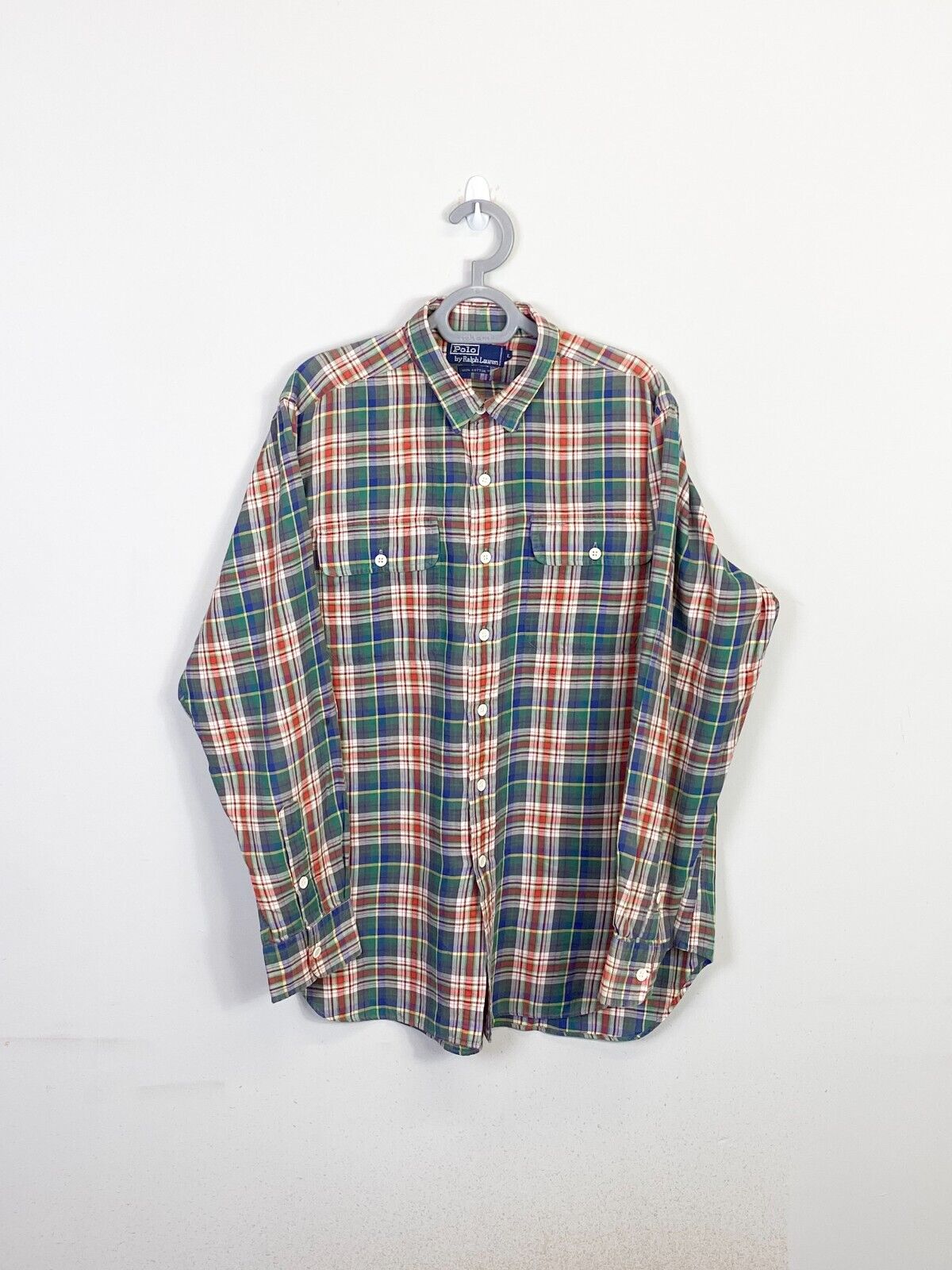 Ralph Lauren Shirt Men Large Multicoloured Plaid Cotton Flap Pockets Button Down