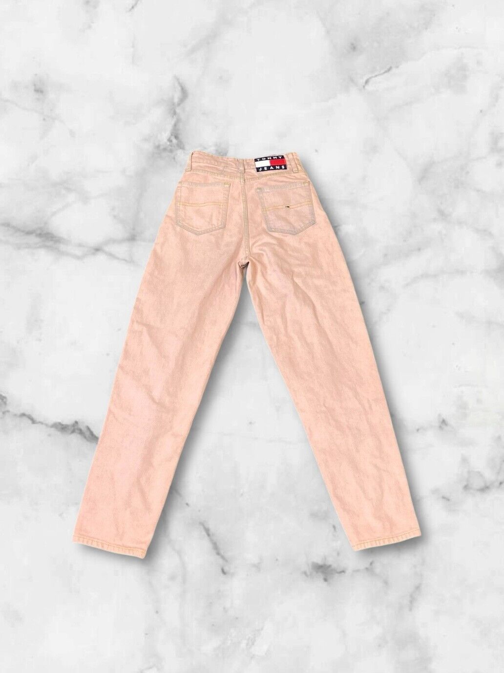 Tommy Mom Jeans Womens 23x25.5 Pink Denim Straight Leg Relaxed Fit Logo Tab